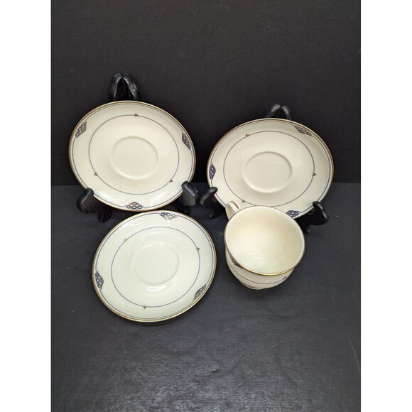 Gorham Fine China Florentine Lapis Footed 24K Gold Banded 1 Cup and 3 Saucers - Picture 7 of 11